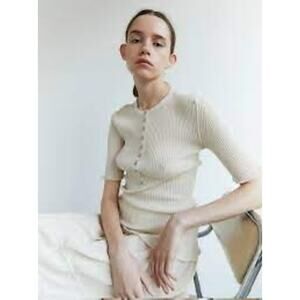 RUS Pane Top Ribbed Italian Yarn Chalk Ivory NWT